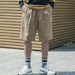 Non Stock BEST SELLERS Classic Straight Leg Double Pleated Shorts - Khaki