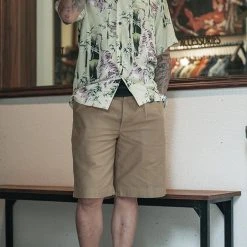 Non Stock Ukiyo-e Tiger & Bamboo Pattern Aloha Shirt - Light Green TOPS