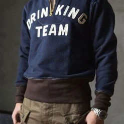 Bronson 1920s Drinking Team Motorcycle Racing Sweatshirt - Navy