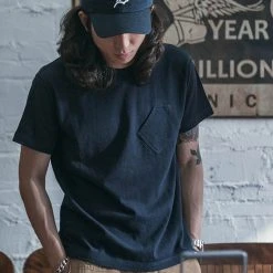 Bronson 1930s Slanted Pocket Tubular T-Shirt - Navy TOPS 16 Bronson 1930s Slanted Pocket Tubular T-Shirt - Navy TOPS
