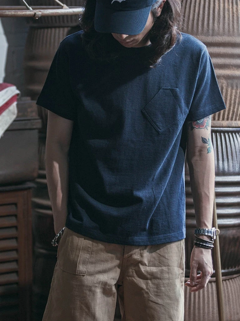Bronson 1930s Slanted Pocket Tubular T-Shirt - Navy TOPS 4 Bronson 1930s Slanted Pocket Tubular T-Shirt - Navy TOPS