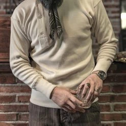 Bronson Long Sleeve T-Shirts 14 Oz Side Closing Henley T-Shirt - Apricot