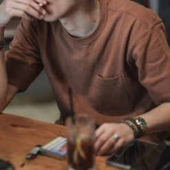 Non Stock NEW ARRIVALS 9.8 Oz Cotton Classic Pocket T-Shirt - Light Brown　