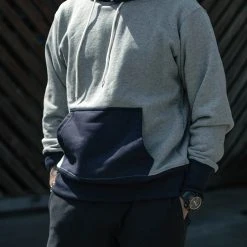 Non Stock 17.5 Oz Terry Cloth Two-Tone Hoodie - Gray/Navy NEW ARRIVALS