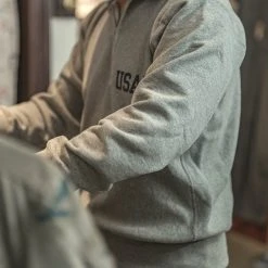 Non Stock 1950s USAFA Reverse Weave Half-Zip Sweatshirt - Gray NEW ARRIVALS