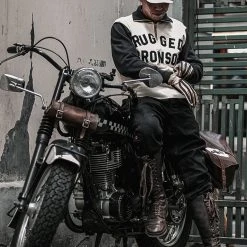 Bronson Motorcycle Turtle Zip Jersey Overweight Sweater - White TOPS