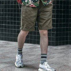 Non Stock Classic Straight Leg Double Pleated Shorts - Olive