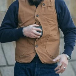 Bronson NEW ARRIVALS 1930s Heavyweight Canvas Game Pocket Hunting Vest - Khaki