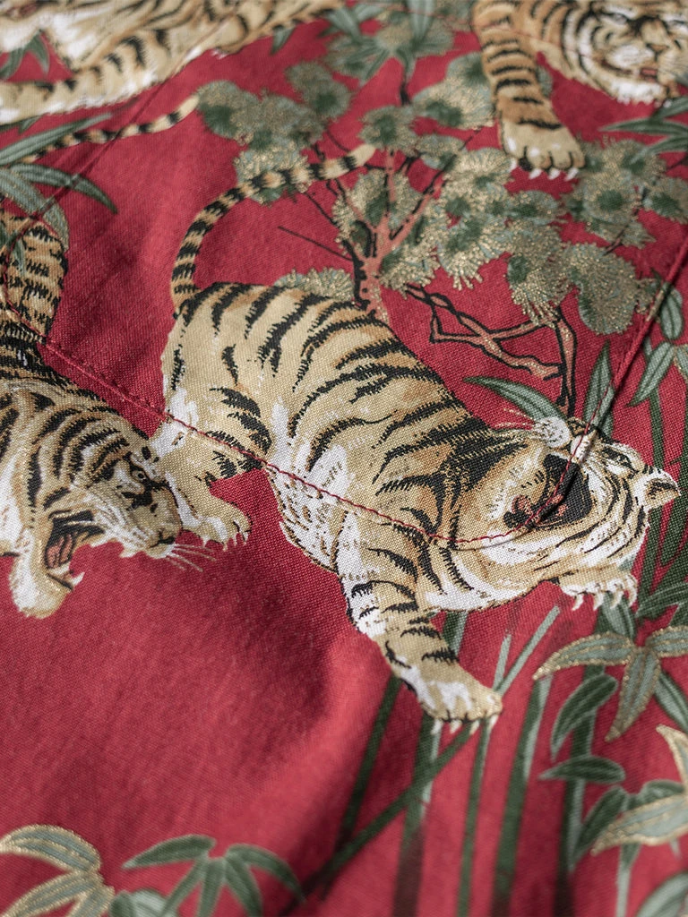 Bronson Lot AS08 Ukiyo-e Tiger & Bambo Pattern Aloha Shirt - Wine Red 7 Bronson Lot AS08 Ukiyo-e Tiger & Bambo Pattern Aloha Shirt - Wine Red