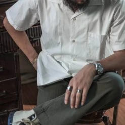 Bronson Back In Stock Classic Panama Open Collar Shirt - Ivory White