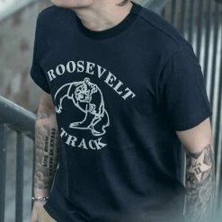 Non Stock Vintage Roosevelt Track Print Short Sleeve T-Shirt TOPS