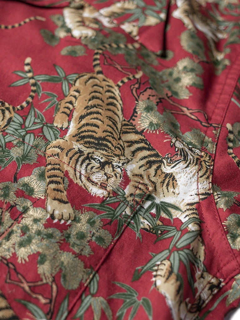 Bronson Lot AS08 Ukiyo-e Tiger & Bambo Pattern Aloha Shirt - Wine Red 8 Bronson Lot AS08 Ukiyo-e Tiger & Bambo Pattern Aloha Shirt - Wine Red