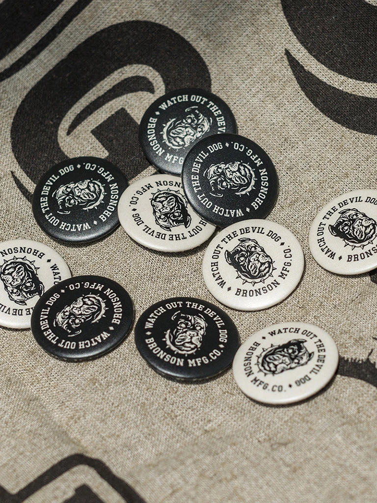 Bronson Vintage Watchdog Pin Button Badge - White 5 Bronson Vintage Watchdog Pin Button Badge - White
