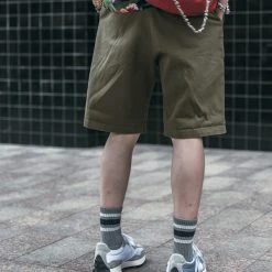 Non Stock Classic Straight Leg Double Pleated Shorts - Olive