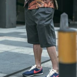 Non Stock Classic Straight Leg Double Pleated Shorts - Gray