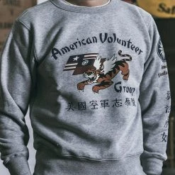 Non Stock Flying Tigers Military Print Sweatshirt - Gray TOPS