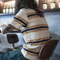 Non Stock 9.8 Oz IVY Style Striped T-Shirt - Maize/Blue TOPS