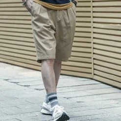 Non Stock BEST SELLERS Classic Straight Leg Double Pleated Shorts - Khaki