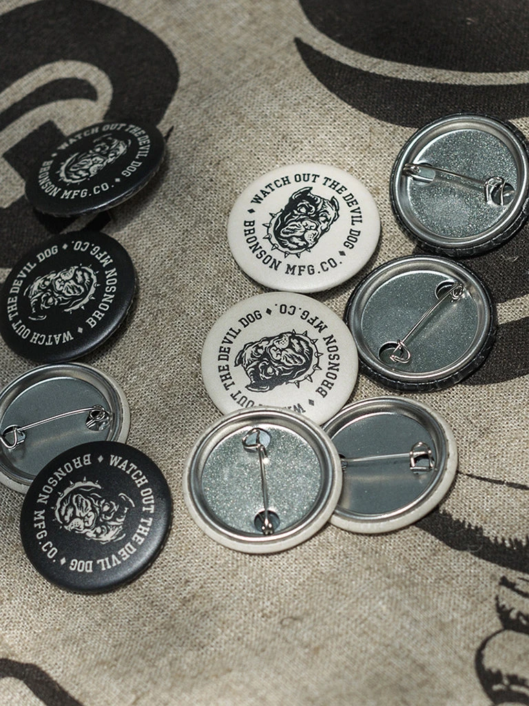 Bronson Vintage Watchdog Pin Button Badge - White 6 Bronson Vintage Watchdog Pin Button Badge - White