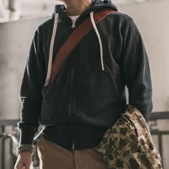 Non Stock 17.5 Oz Terry Cloth Zip-Up Hoodie - Black TOPS