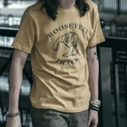 Non Stock Vintage Roosevelt Track Print Short Sleeve T-Shirt TOPS