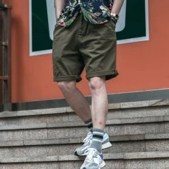 Non Stock Classic Straight Leg Double Pleated Shorts - Olive