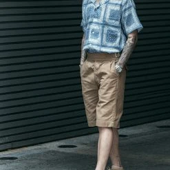 Non Stock Paisley Print Seersucker Open Collar Shirt - Sky Blue TOPS