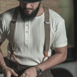 Bronson 11 Oz Vintage Ribbed Cotton Henley T-Shirt - White