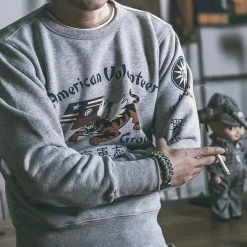 Non Stock Flying Tigers Military Print Sweatshirt - Gray TOPS