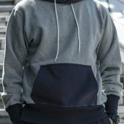 Non Stock 17.5 Oz Terry Cloth Two-Tone Hoodie - Gray/Navy NEW ARRIVALS