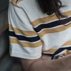 Non Stock 9.8 Oz IVY Style Striped T-Shirt - Maize/Blue TOPS