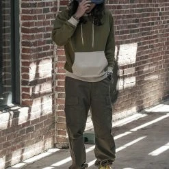 Non Stock NEW ARRIVALS 17.5 Oz Terry Cloth Two-Tone Hoodie - Olive/Apricot