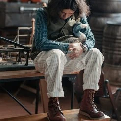 Bronson NEW ARRIVALS Lot 952 HBT Striped Mechanic Pants - White