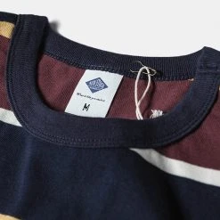 Non Stock 9.8 Oz IVY Style Striped T-Shirt - Burgundy Red/Navy TOPS