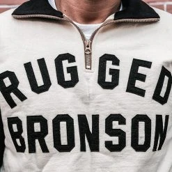 Bronson Motorcycle Turtle Zip Jersey Overweight Sweater - White TOPS
