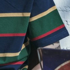 Non Stock TOPS 9.8 Oz IVY Style Striped T-Shirt - Navy/Green