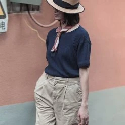 Bronson NEW ARRIVALS 11 Oz Vintage Ribbed Cotton Henley T-Shirt - Navy