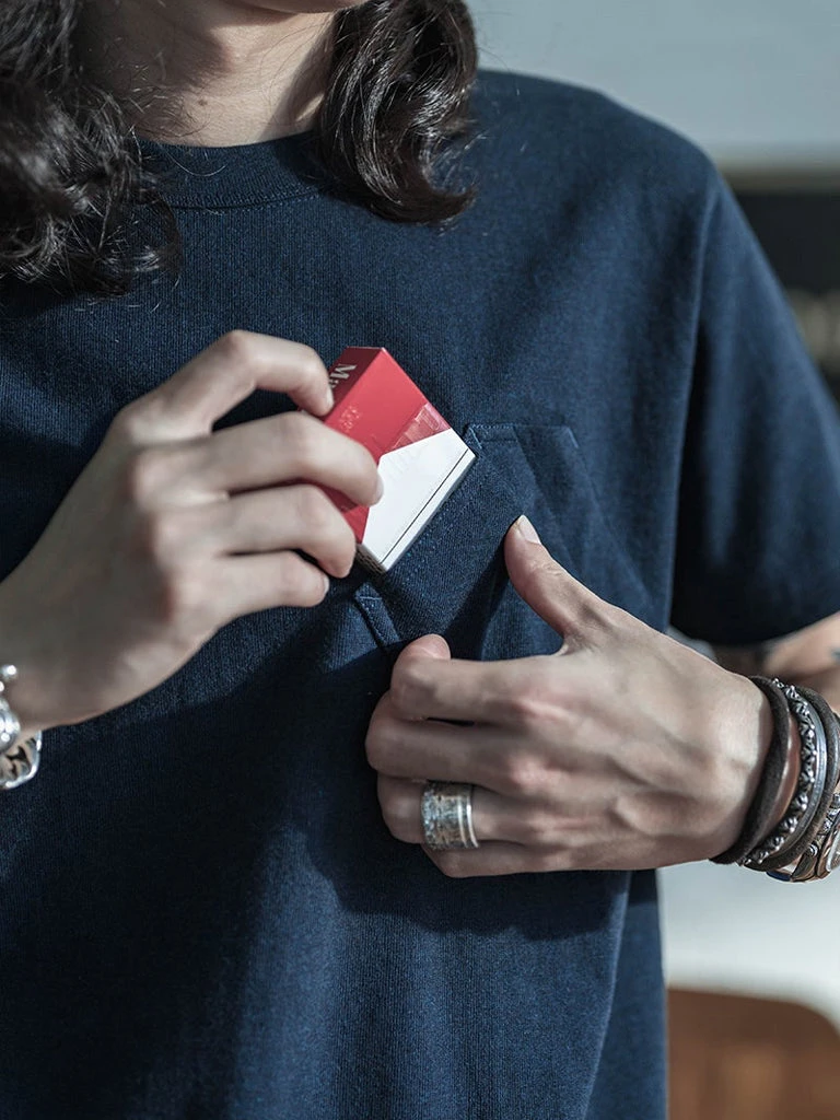 Bronson 1930s Slanted Pocket Tubular T-Shirt - Navy TOPS 6 Bronson 1930s Slanted Pocket Tubular T-Shirt - Navy TOPS