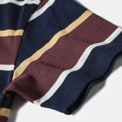 Non Stock 9.8 Oz IVY Style Striped T-Shirt - Burgundy Red/Navy TOPS
