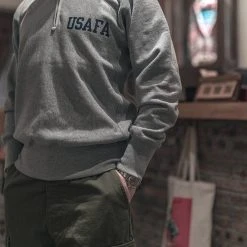 Non Stock 1950s USAFA Reverse Weave Half-Zip Sweatshirt - Gray NEW ARRIVALS