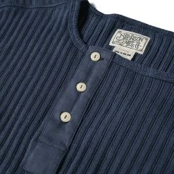 Bronson NEW ARRIVALS 11 Oz Vintage Ribbed Cotton Henley T-Shirt - Navy