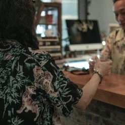 Non Stock Ukiyo-e Tiger & Bamboo Pattern Aloha Shirt - Black