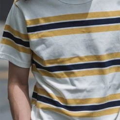 Non Stock 9.8 Oz IVY Style Striped T-Shirt - Maize/Blue TOPS