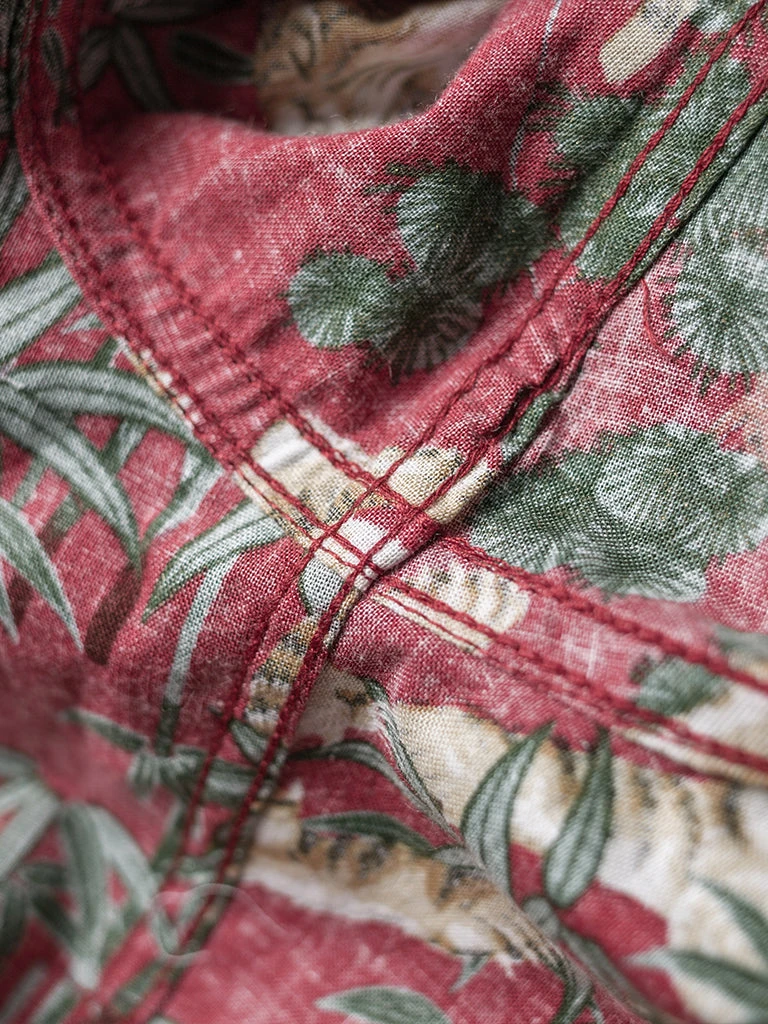 Bronson Lot AS08 Ukiyo-e Tiger & Bambo Pattern Aloha Shirt - Wine Red 11 Bronson Lot AS08 Ukiyo-e Tiger & Bambo Pattern Aloha Shirt - Wine Red