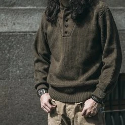 Bronson TOPS US Army High Neck Wool Sweater - Olive