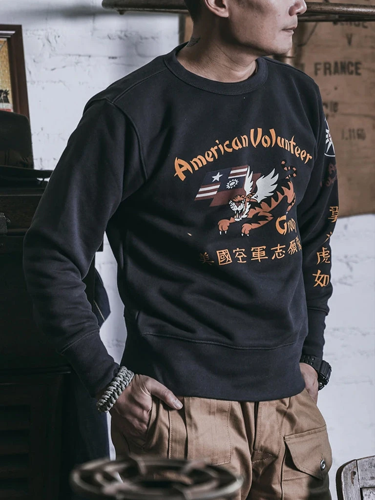Non Stock Flying Tigers Military Print Sweatshirt - Black TOPS 2 Non Stock Flying Tigers Military Print Sweatshirt - Black TOPS