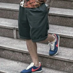 Non Stock Classic Straight Leg Double Pleated Shorts - Gray