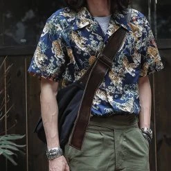 Bronson Lot AS08 Ukiyo-e Tiger & Bambo Pattern Aloha Shirt - Navy Back In Stock