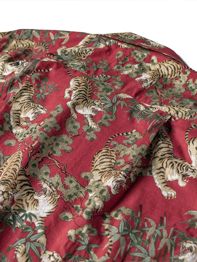 Bronson Lot AS08 Ukiyo-e Tiger & Bambo Pattern Aloha Shirt - Wine Red 9 Bronson Lot AS08 Ukiyo-e Tiger & Bambo Pattern Aloha Shirt - Wine Red