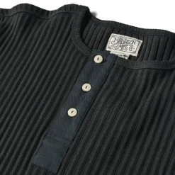 Bronson 11 Oz Vintage Ribbed Cotton Henley T-Shirt - Black